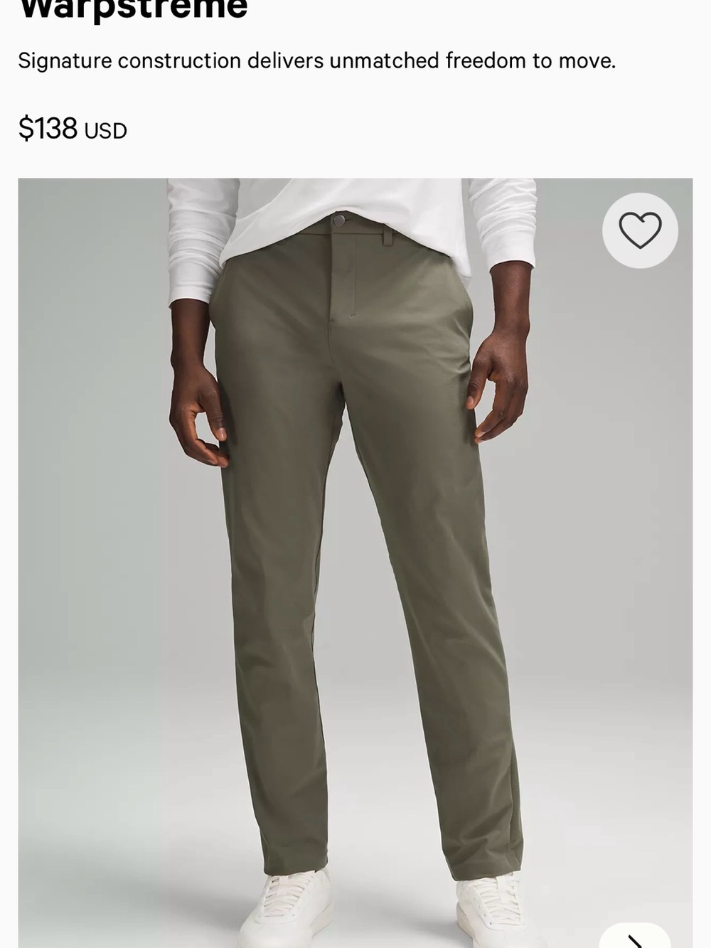 lululemon athletica Olive Warpstreme Chinos for Men